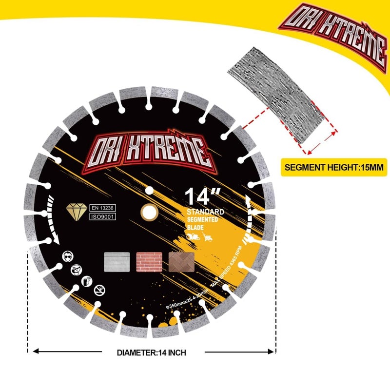 ORIXTREME 14 Inch Diamond Concrete Saw Blade 2Pcs, Segmented General Purpose Blade Dry/Wet Cutting Concrete,Masonry, Brick, Block,Paver 1"-20mm Arbor - Image 2